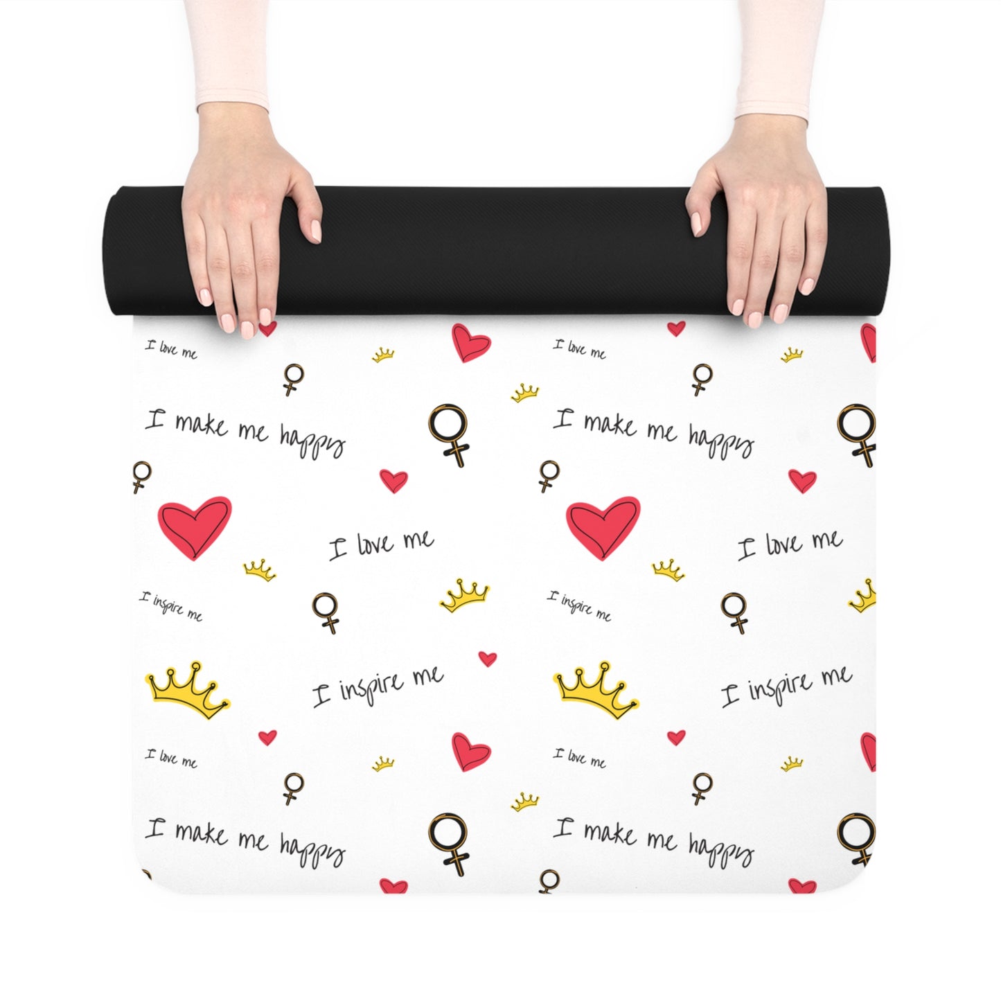 Inspirational Rubber Yoga Mat - I Make Me Happy Design for Mindfulness & Fitness