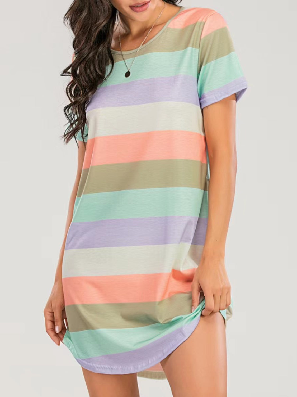 Striped Round Neck Short Sleeve Tee Dress